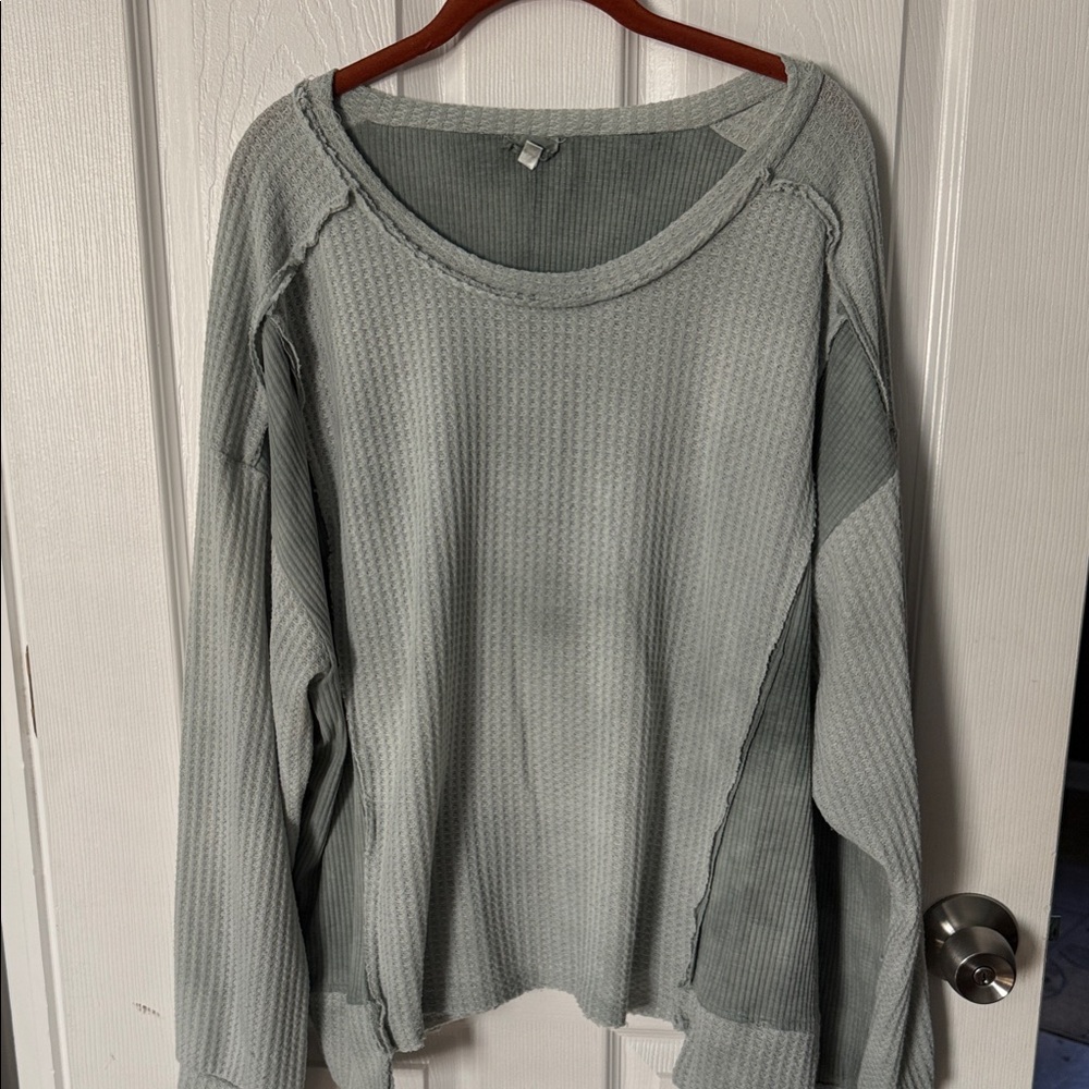 Cozy Grayish Green Waffle Knit Sweater